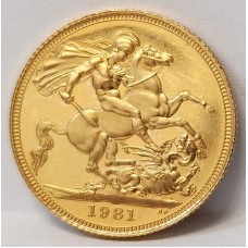 GREAT BRITAIN UK 1981 . ONBE 1 SOVEREIGN . GOLD